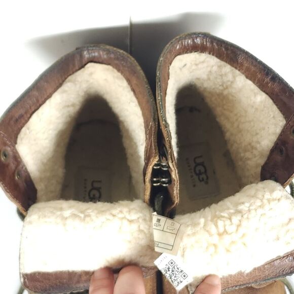 Ugg Women's Denali US8 Brown Leather Lace Up Sheepskin Lined LaceUp Combat Boots - Picture 5 of 16